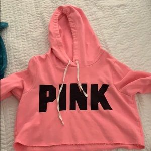 PINK neon pink cropped hoodie!